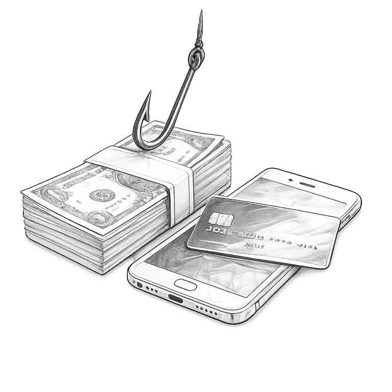 Illustration of a dating-app match stealing money